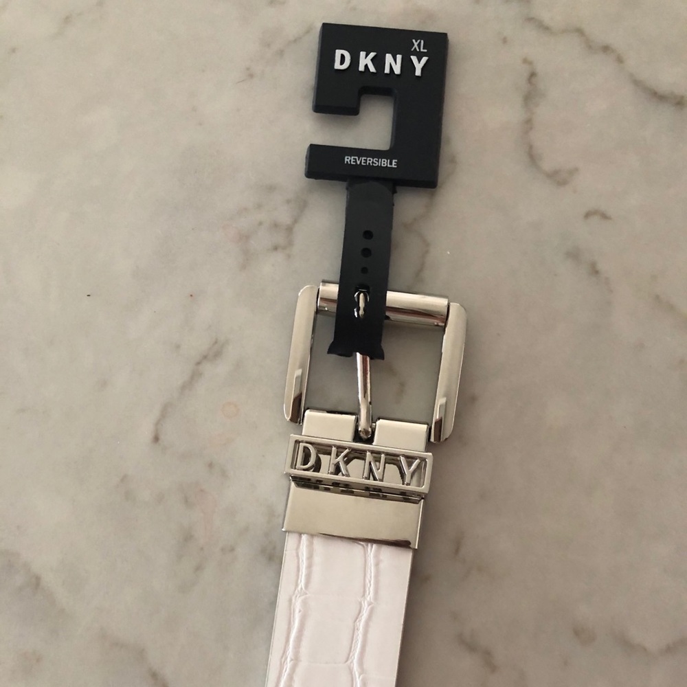 DKNY pink and white reversible belt